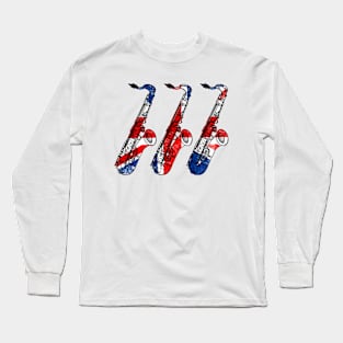 Saxophone UK Flag Saxophonist Sax Player British Musician Long Sleeve T-Shirt